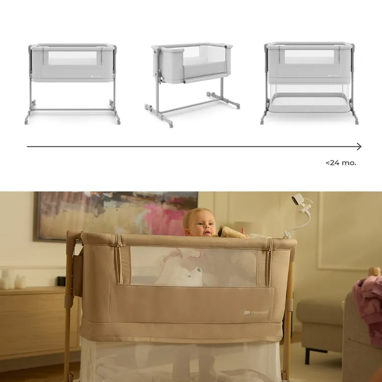 Kinderkraft, Nestee Grow 2, łóżeczko dostawne, light grey