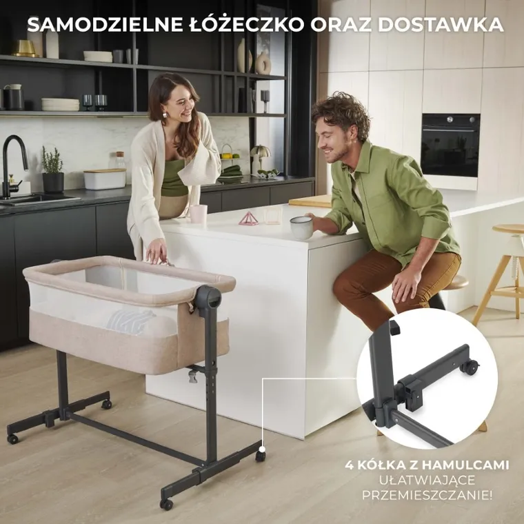 Kinderkraft, Nestee Up 2, łóżeczko dostawne, light grey