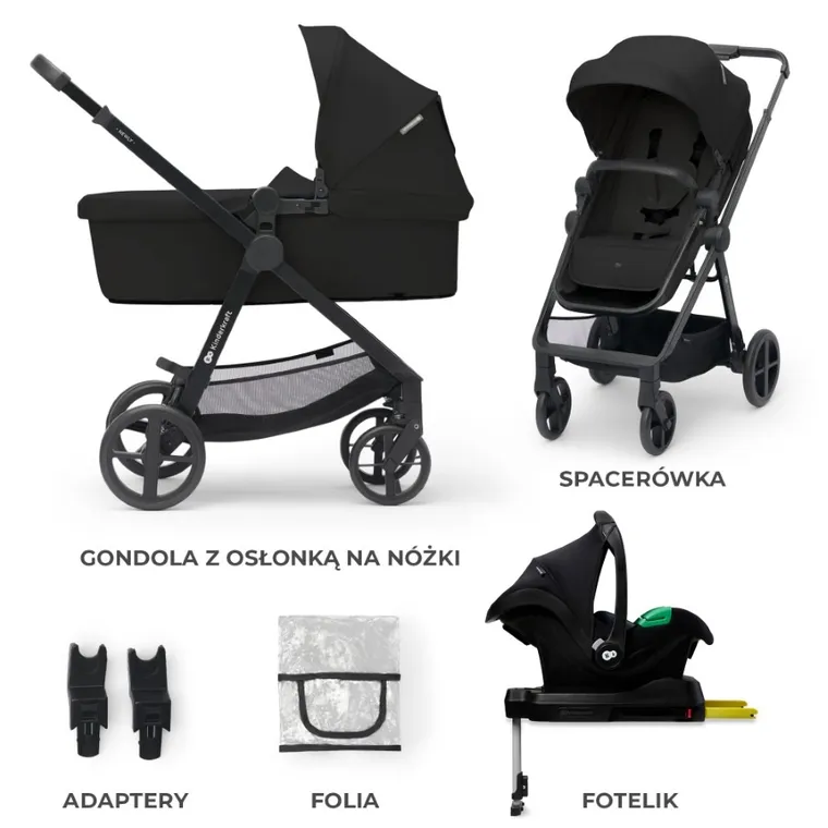 Kinderkraft, Newly, wózek wielofunkcyjny, 4w1, classic black