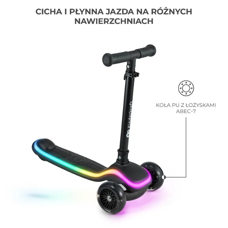 Kinderkraft, Raket, hulajnoga 3-kołowa LED, Black