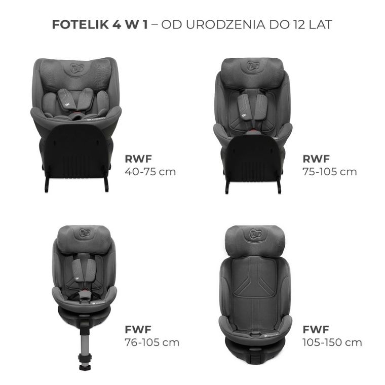 Kinderkraft, Xrider 2, fotelik samochodowy, Grey, 40-150 cm