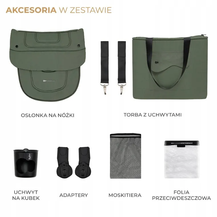 Kinderkraft, Yoxi, Mink Pro, wózek wielofunkcyjny 3in1, Mystic Green