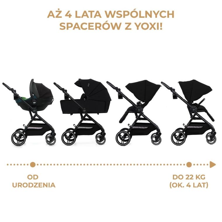 Kinderkraft, Yoxi, wózek wielofunkcyjny 2w1, Pure Black