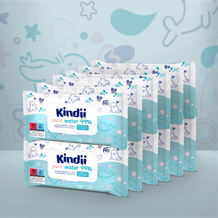 Kindii, Pure Water 99%, chusteczki dla niemowląt i dzieci, 12-60 szt.