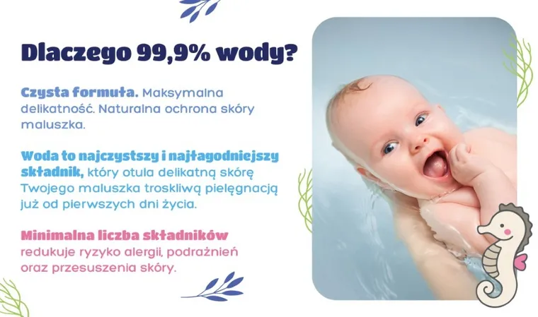 Kindii, Water Care 99,9%, chusteczki nawilżane, 60 szt.