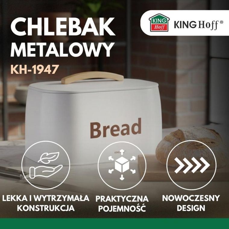 Kinghoff, chlebak, pojemnik na pieczywo, stalowy, biały, kh-1947