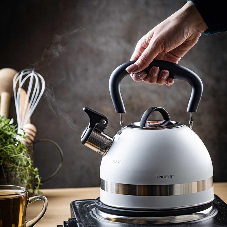 Kinghoff, czajnik z gwizdkiem, biały, 1,8l