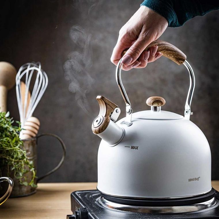 Kinghoff, czajnik z gwizdkiem, biały, 2,5l