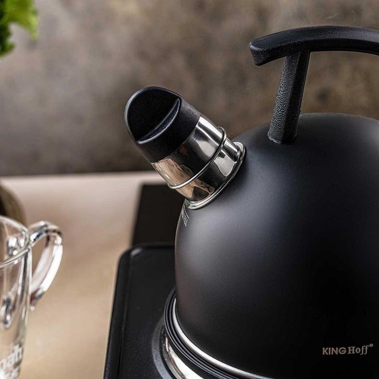 Kinghoff, czajnik z gwizdkiem, czarny mat, 1,5l