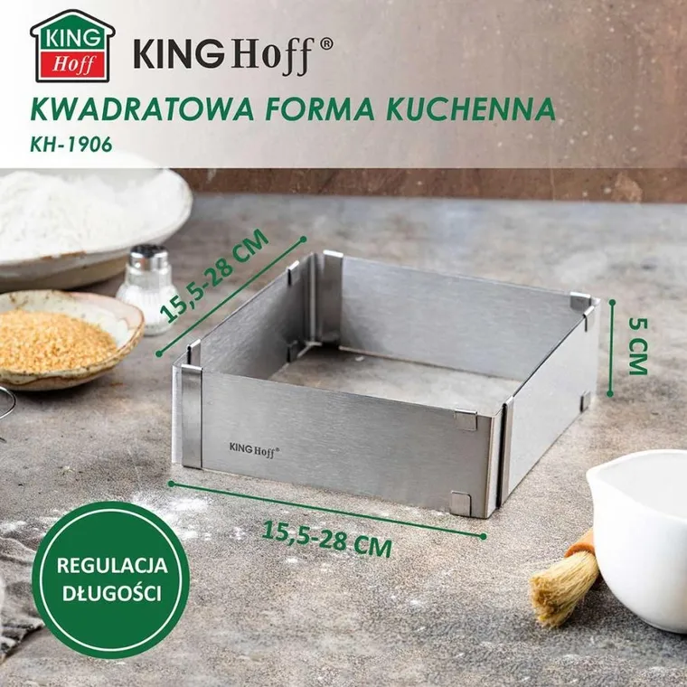 Kinghoff, forma regulowana, rant do ciast tortów, kwadratowa