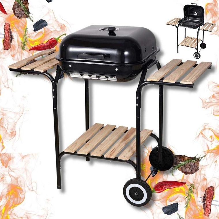 Kinghoff, grill węglowy na kółkach z półkami, kh-2034