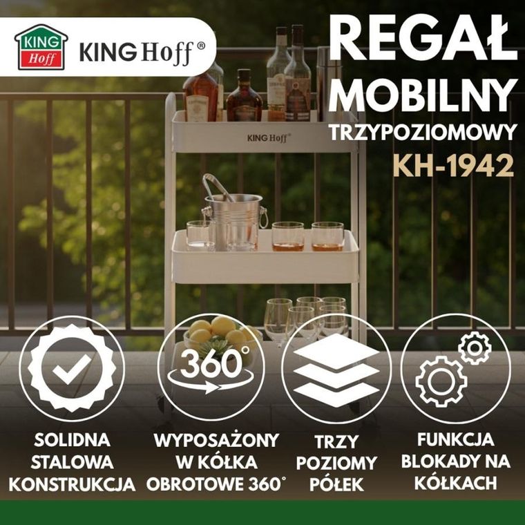 Kinghoff, mobilny barek, regał wielofunkcyjny, kh-1942
