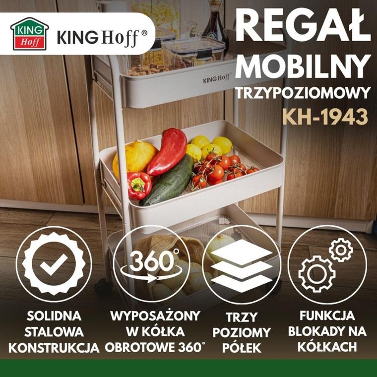 Kinghoff, mobilny barek, regał wielofunkcyjny, kh-1943
