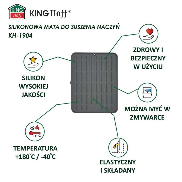 Kinghoff, podkładka silikonowa, ociekacz do naczyń, 42-33 cm, KH-1904