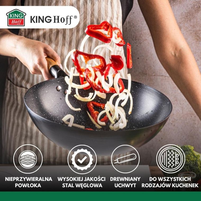 Kinghoff, wok z pokrywą, z powłoką marmurkową, 30 cm, kh-1984