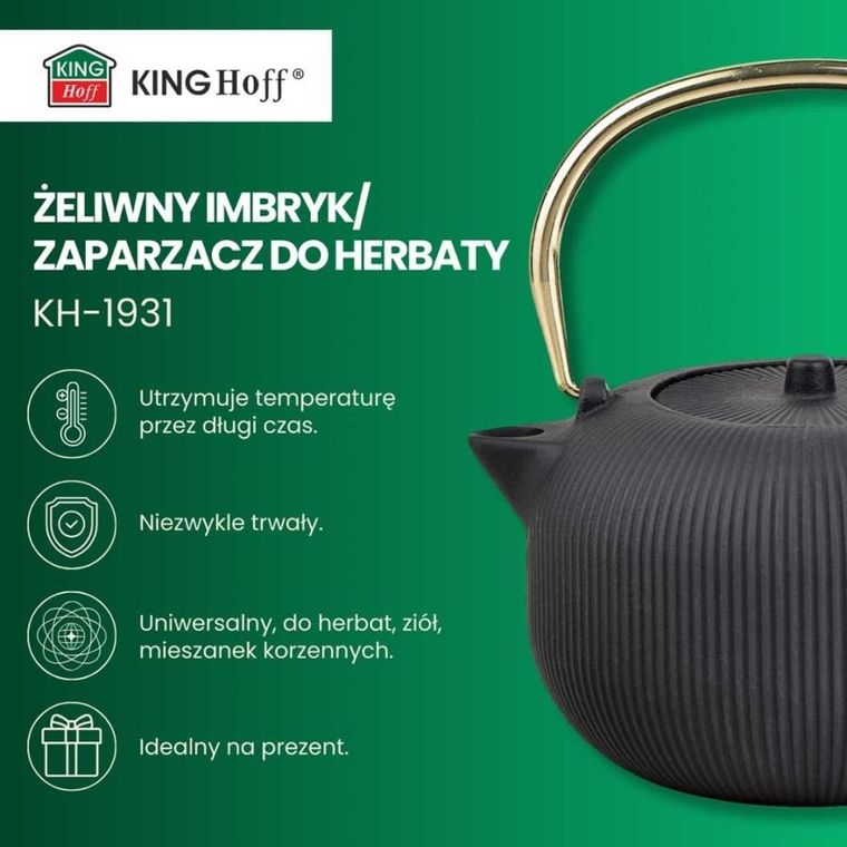 Kinghoff, zaparzacz żeliwny imbryk z filtrem, 1l