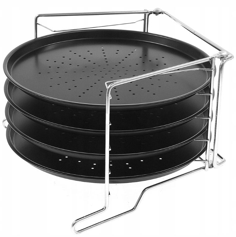 Kinghoff, zestaw 4 blach do pizzy, ze stelażem, 28 cm