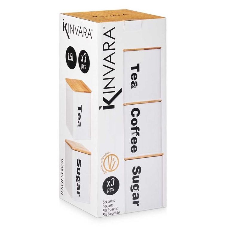 Kinvara, pojemniki na kawę i herbatę, metalowe, białe, 3 szt.