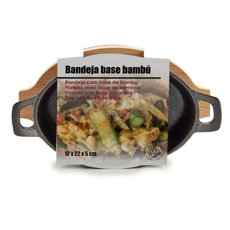 Kinvara, Slate, owalne żelazne naczynie na bambusowej podstawce, 12-22-5 cm