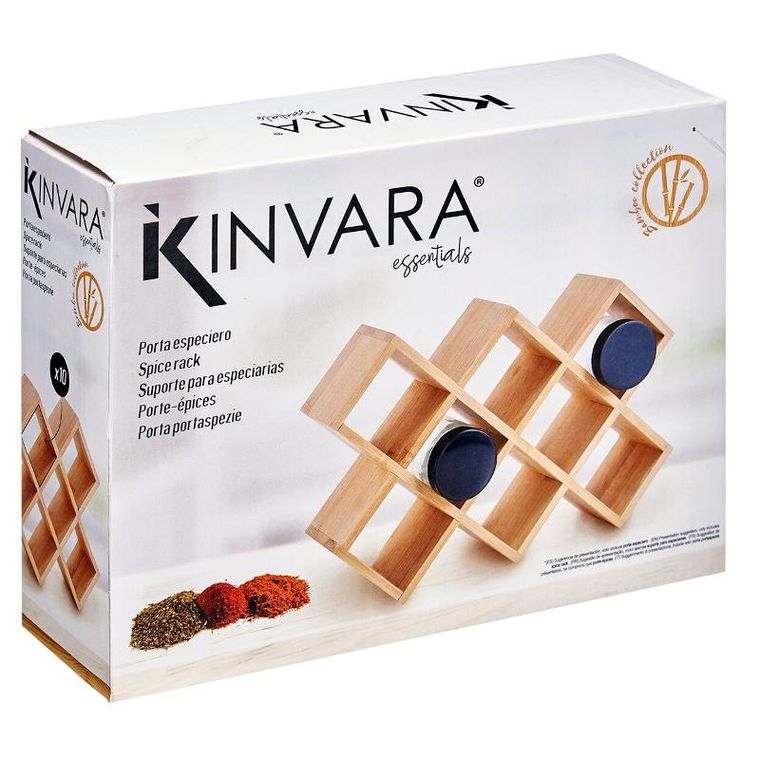 Kinvara, stojak na przyprawy bamboo na 10 słoiczków, 7,5-24,5-17 cm