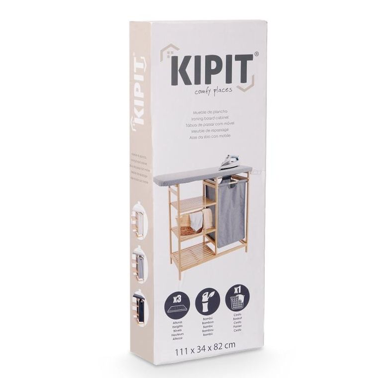 Kipit, Bamy, bambusowa szafka z deską do prasowania i koszem na pranie, 111-34-82 cm
