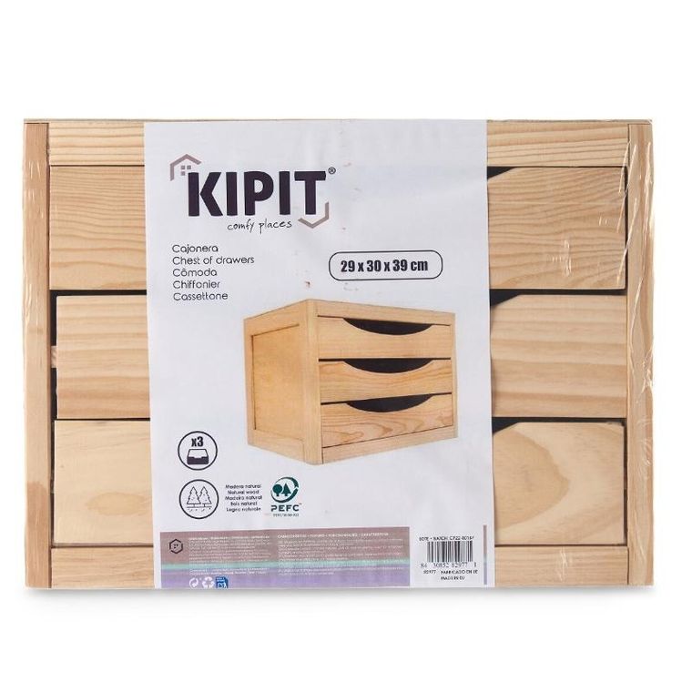 Kipit, organizer z szufladkami, drewniany, 29-30-39 cm