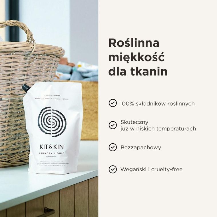 Kit & Kin, naturalny płyn do prania, bezzapachowy, 1l