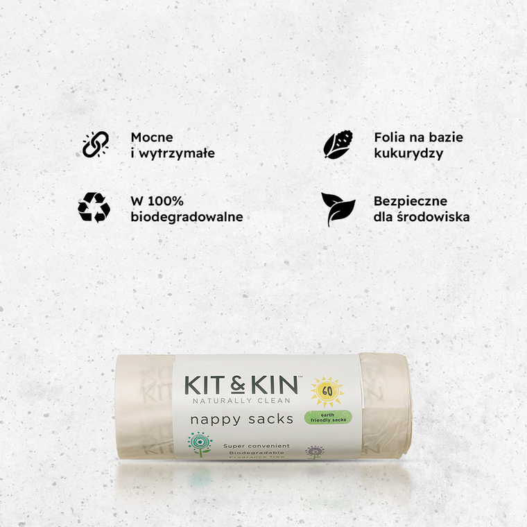 Kit and Kin, biodegradowalne bezzapachowe worki na zużyte pieluszki, 60 szt.