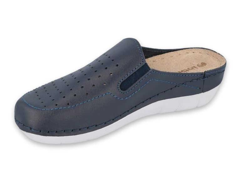 Klapki damskie, skórzane, niebieskie, Inblu