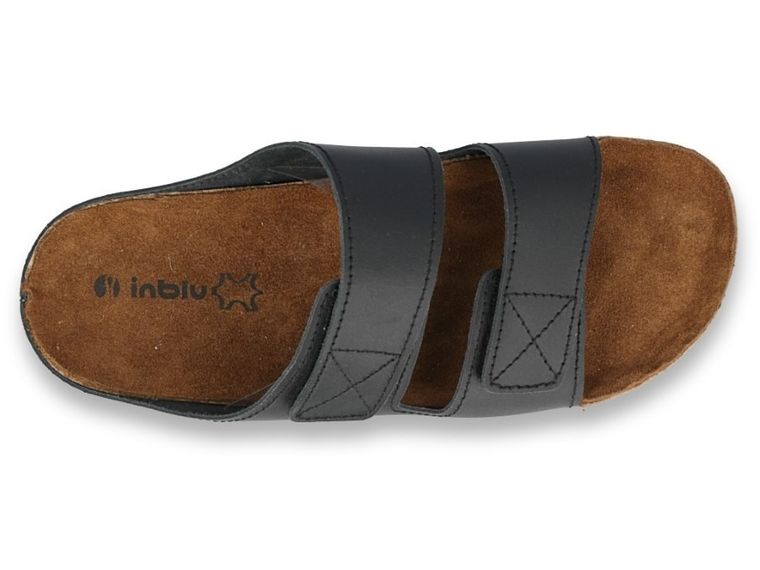 Klapki męskie, skórzane, czarne, Inblu