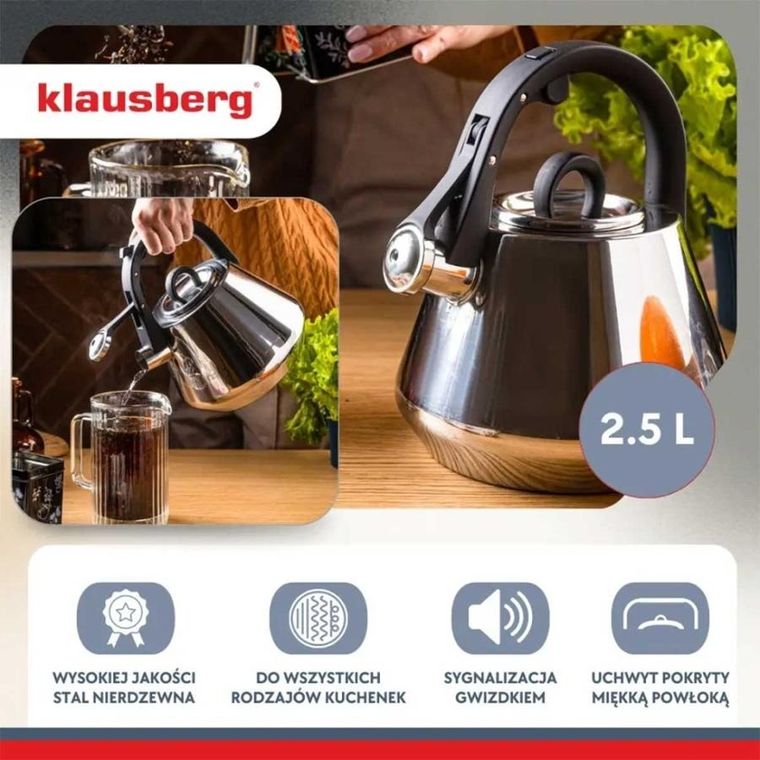 Klausberg, czajnik stalowy z gwizdkiem, 2,5l, kb-7947