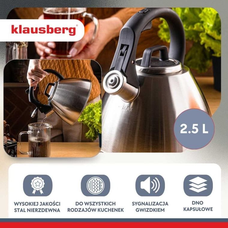 Klausberg, czajnik stalowy z gwizdkiem, 2,5l, kb-7951