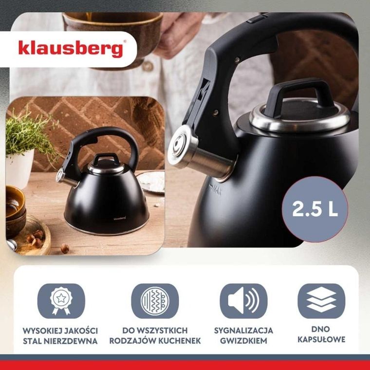 Klausberg, czajnik stalowy z gwizdkiem, 2,5l, kb-7952