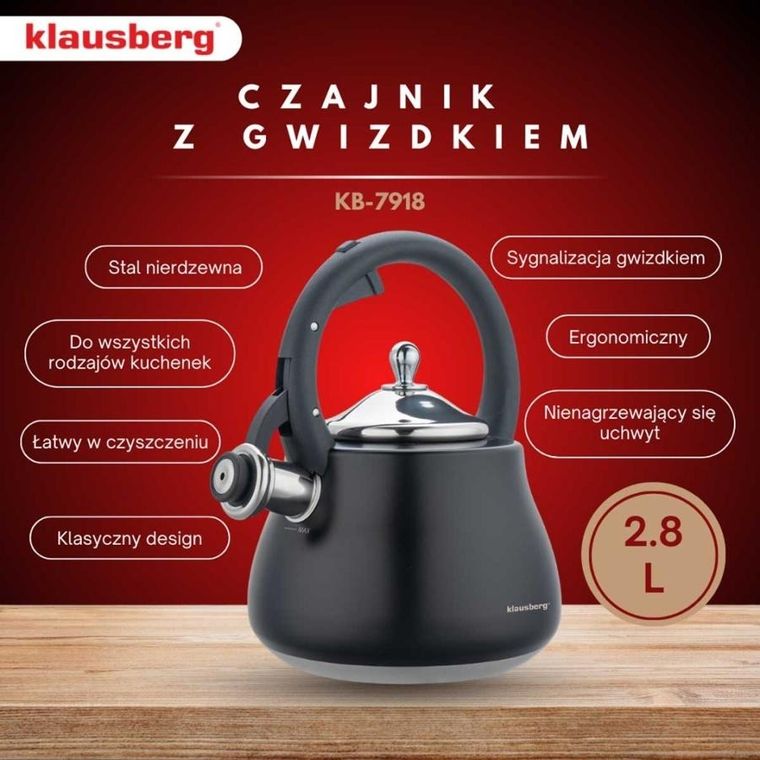 Klausberg, czajnik stalowy z gwizdkiem, 2,8l, KB-7918
