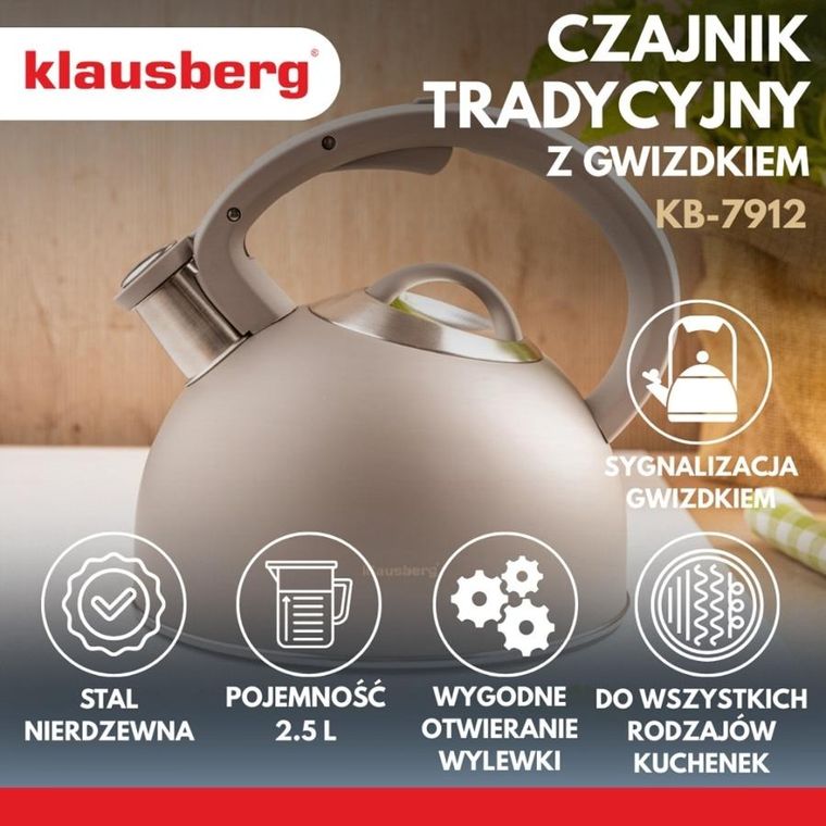 Klausberg, czajnik z gwizdkiem, stalowy, 2,5l, KB-7912
