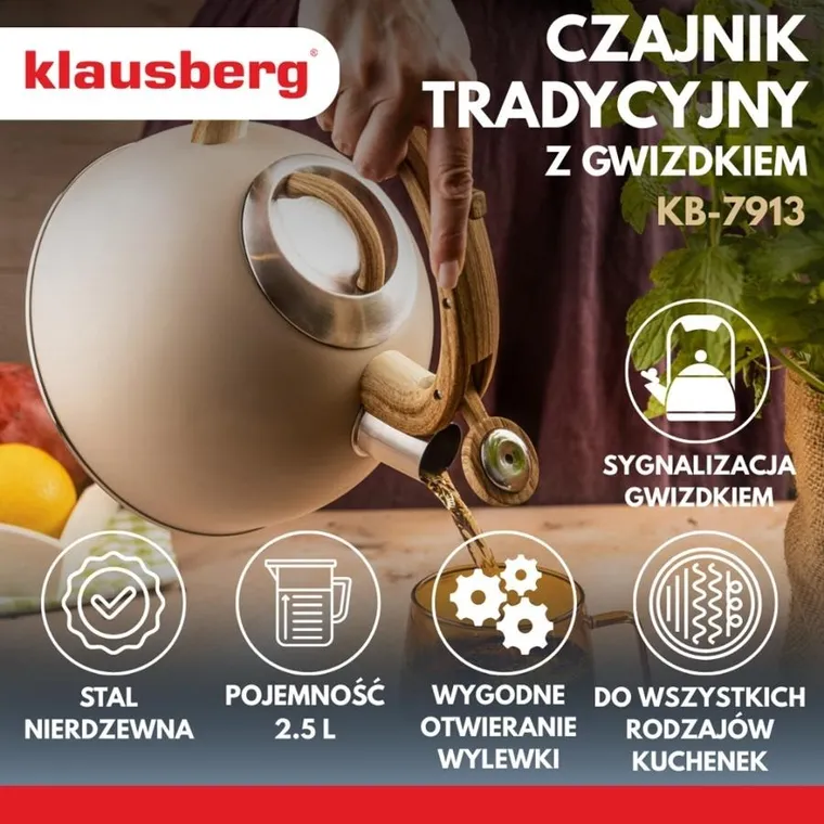 Klausberg, czajnik z gwizdkiem, stalowy, 2,5l, KB-7913