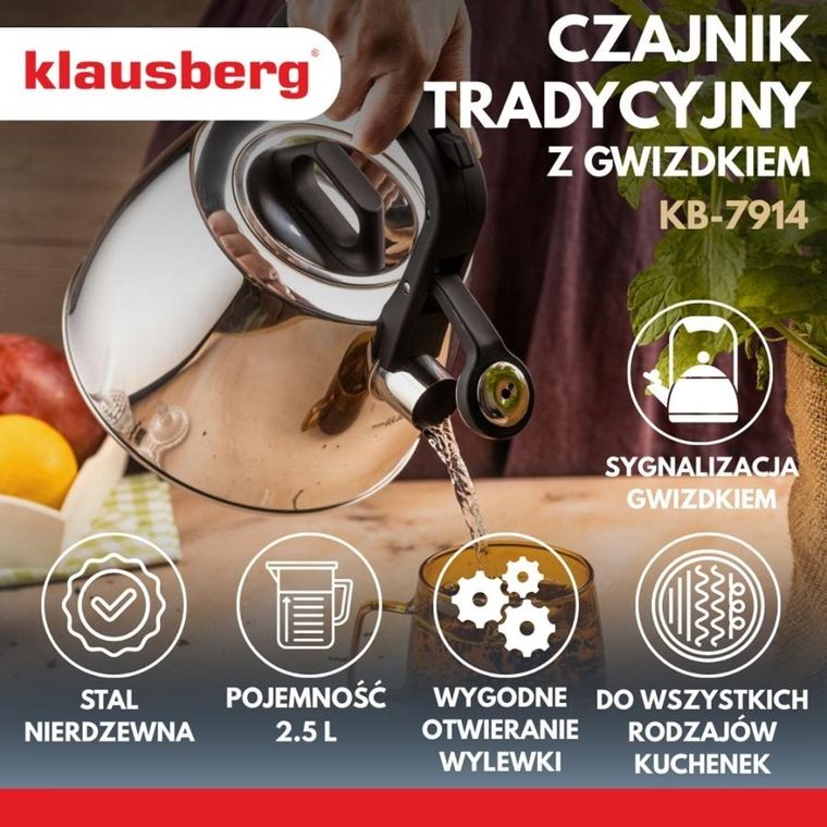 Klausberg, czajnik z gwizdkiem, stalowy, 2,5l, KB-7914