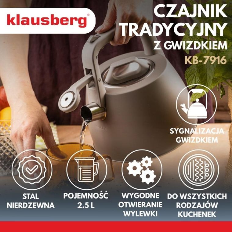 Klausberg, czajnik z gwizdkiem, stalowy, 2,5l, KB-7916
