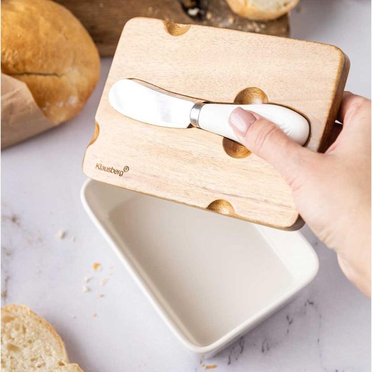 Klausberg, maselniczka porcelanowa z nożykiem klausberg, biała