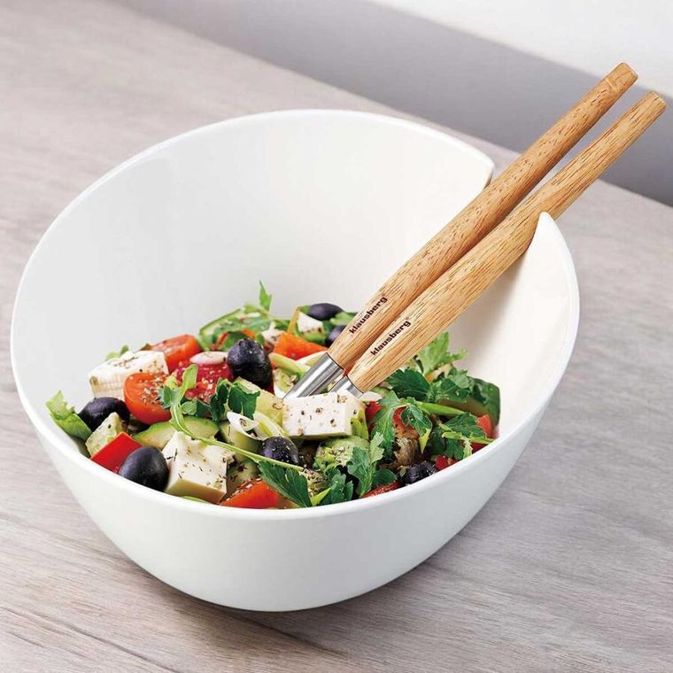 Klausberg, misa porcelanowa do sałat z przyborami, biała