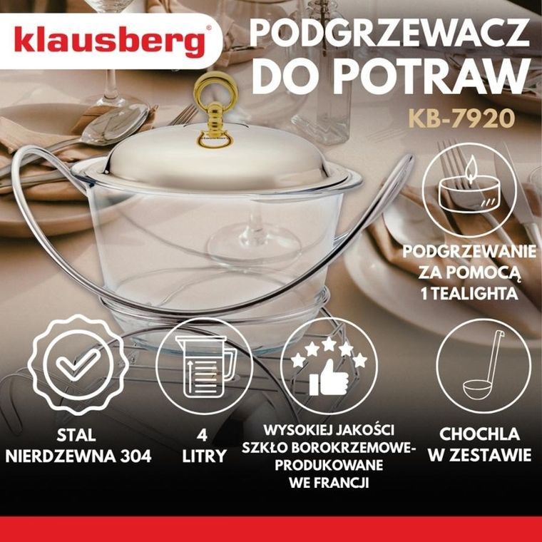 Klausberg, podgrzewacz żaroodporny, waza, 4l, KB-7920