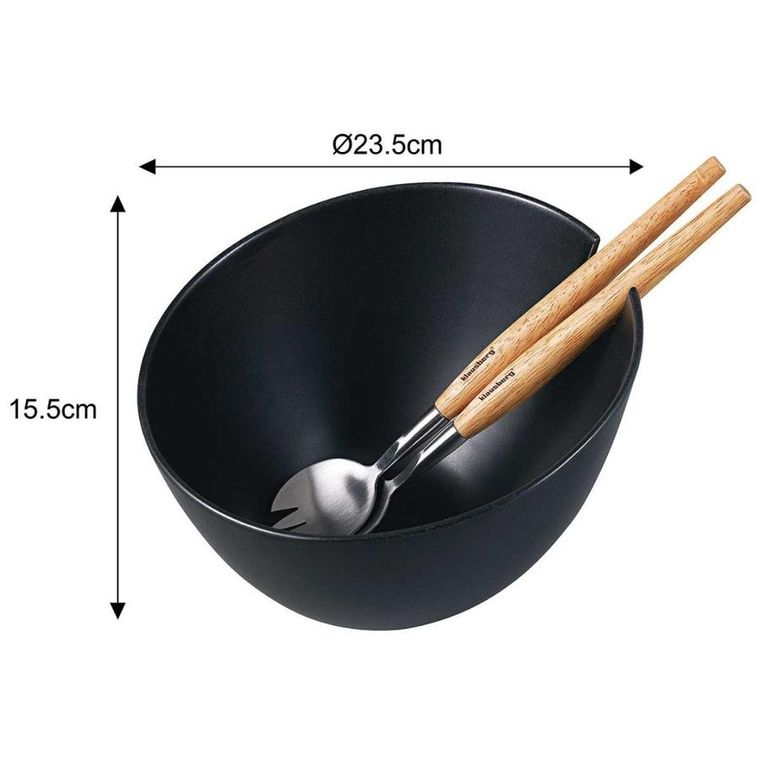 Klausberg, porcelanowa misa do sałat z przyborami, czarna, kb-7786