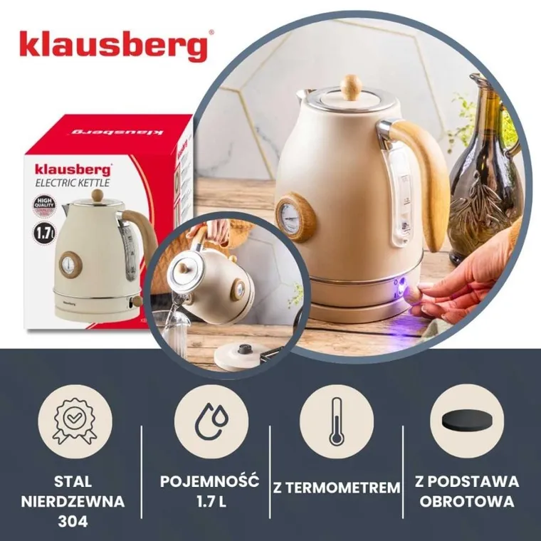Klausberg, Retro, czajnik elektryczny, z termometrem, 1,7l, kb-9006