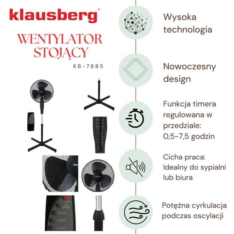 Klausberg, wentylator podłogowy z pilotem