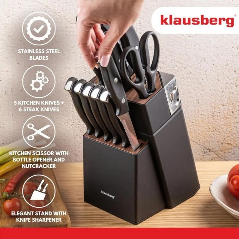 Klausberg, zestaw noży kuchennych i do steków w bloku, kb-7985