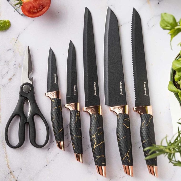 Klausberg, zestaw noży kuchennych z ostrzałką, stojak