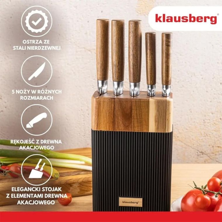 Klausberg, zestaw noży w bloku akacjowym, kb-7981