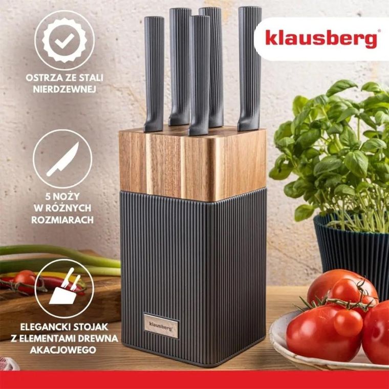 Klausberg, zestaw noży w bloku akacjowym, kb-7982