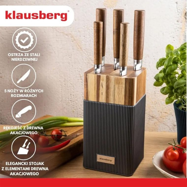 Klausberg, zestaw noży w bloku akacjowym, kb-7983