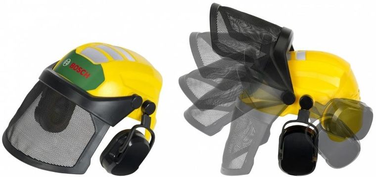 Klein, Bosch, kask drwala z przyłbicą ochronną i nausznikami